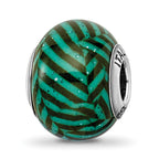 Sterling Silver Reflections Italian Teal Stripes w/Glitter Glass Bead