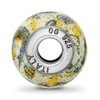 Sterling Silver 925 Glass Bead with Polished Yellow & White Italian Design