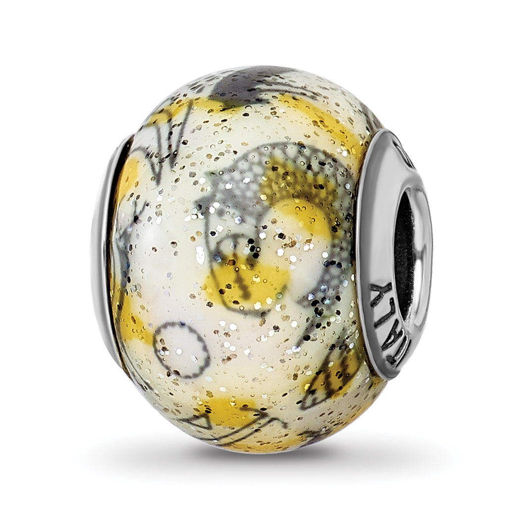 Sterling Silver Reflections Italian Decorative Yellow & White Glass Bead