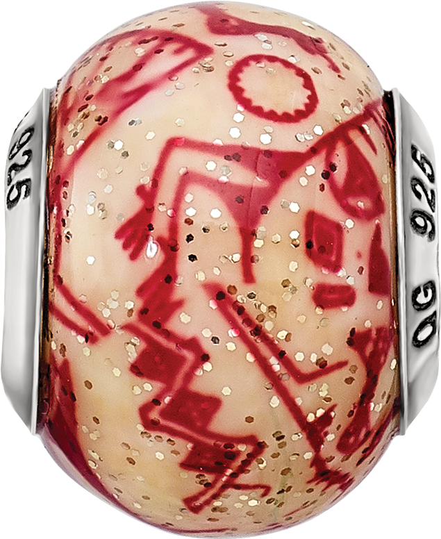 Sterling Silver 925 Decorative Red Glass Bead with Polished Finish