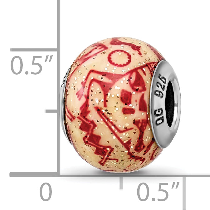 Sterling Silver 925 Decorative Red Glass Bead with Polished Finish