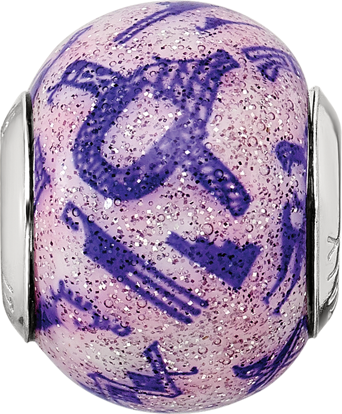Sterling Silver 925 Polished Purple Glass Bead Elegant Italian Design