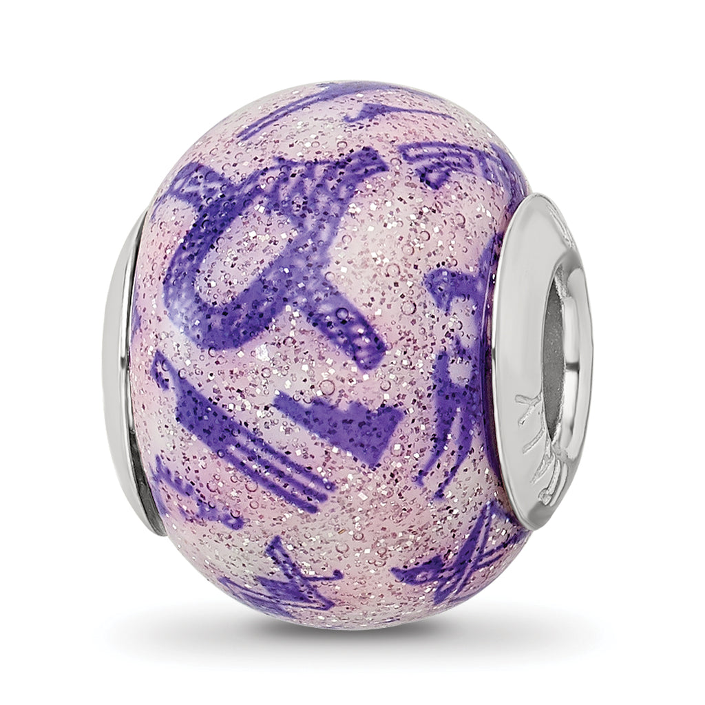 Sterling Silver 925 Polished Purple Glass Bead Elegant Italian Design