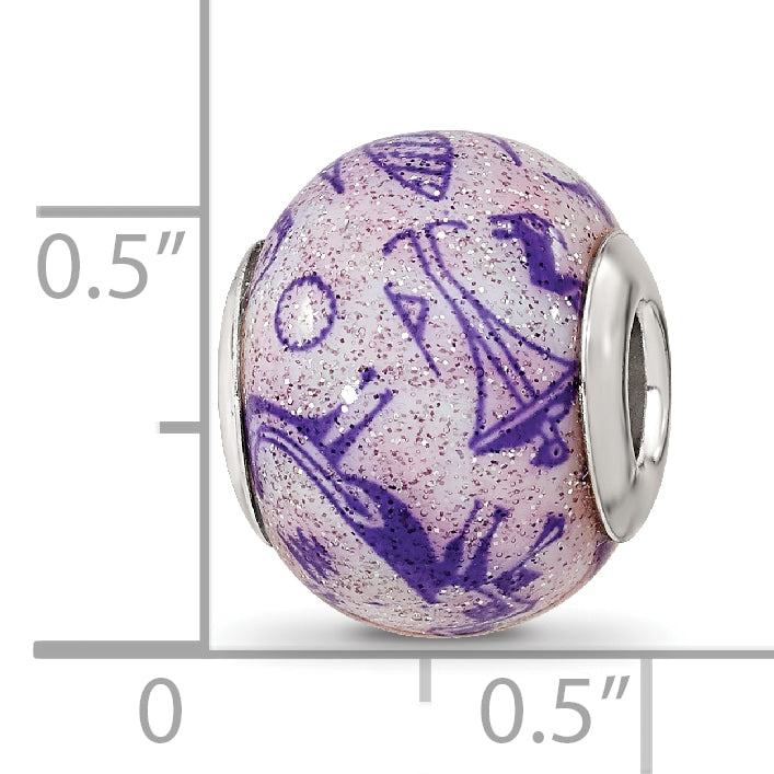 Sterling Silver 925 Polished Purple Glass Bead Elegant Italian Design
