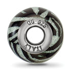 Sterling Silver Black & White Striped Glass Bead Polished Finish Elegant Style