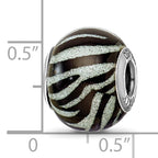 Sterling Silver Black & White Striped Glass Bead Polished Finish Elegant Style