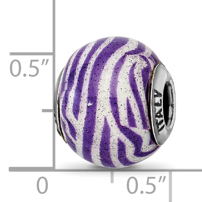 Sterling Silver Reflections Italian Purple & White Stripes Glass Bead