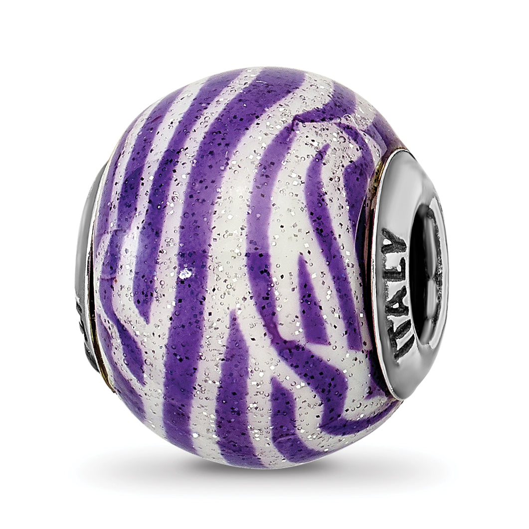Sterling Silver Reflections Italian Purple & White Stripes Glass Bead