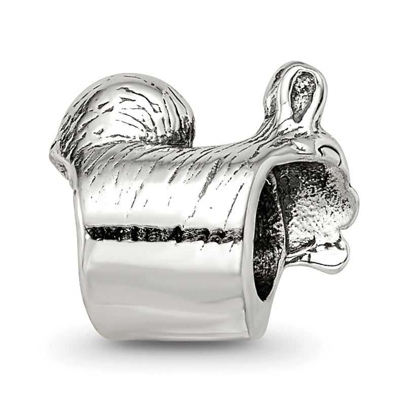 Sterling Silver 925 Squirrel Bead with Antiqued Finish Solid Design