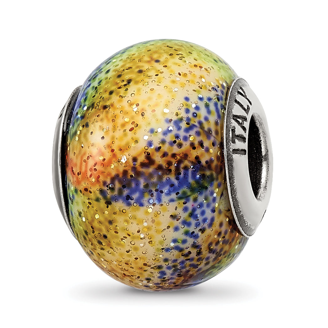 Sterling Silver Reflections Italian Blue & Orange & Green Glass Bead Main image
