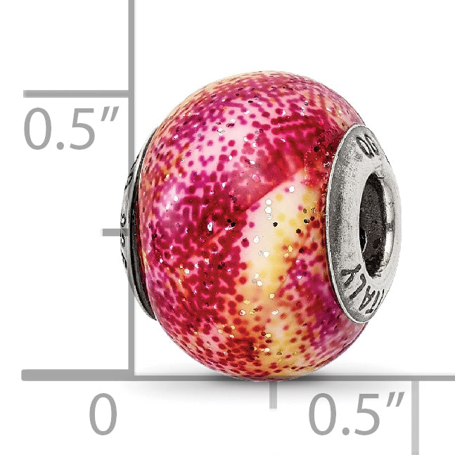 Sterling Silver 925 Fuschia & Yellow Glass Bead Polished Finish Elegant Accessory