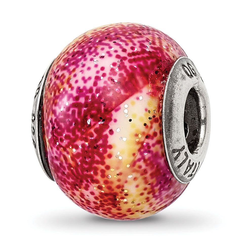 Sterling Silver Reflections Italian Fuschia & Yellow Glass Bead Main image
