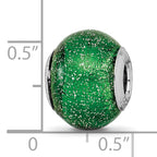 Sterling Silver 925 Green Glitter Glass Bead with Polished Finish