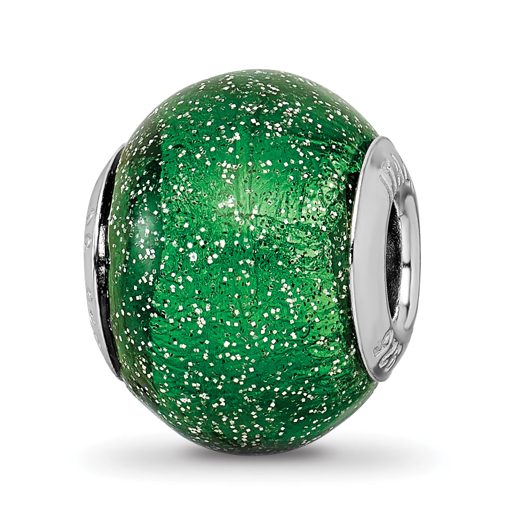 Sterling Silver Reflections Italian Green w/Silver Glitter Glass Bead Main image