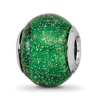 Sterling Silver Reflections Italian Green w/Silver Glitter Glass Bead