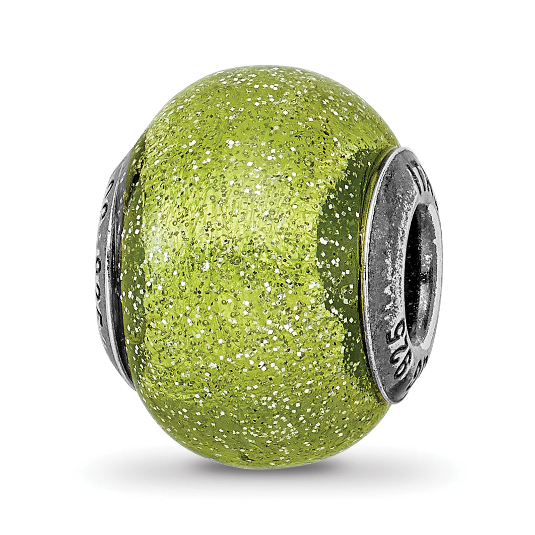Sterling Silver Reflections Italian Light Green w/Silver Glitter Glass Bead Main image