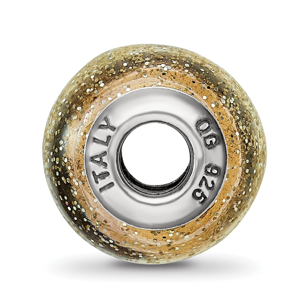 Sophia Jewelers Sterling Silver Polished Glass Bead with Dark Yellow Glitter Secondary image