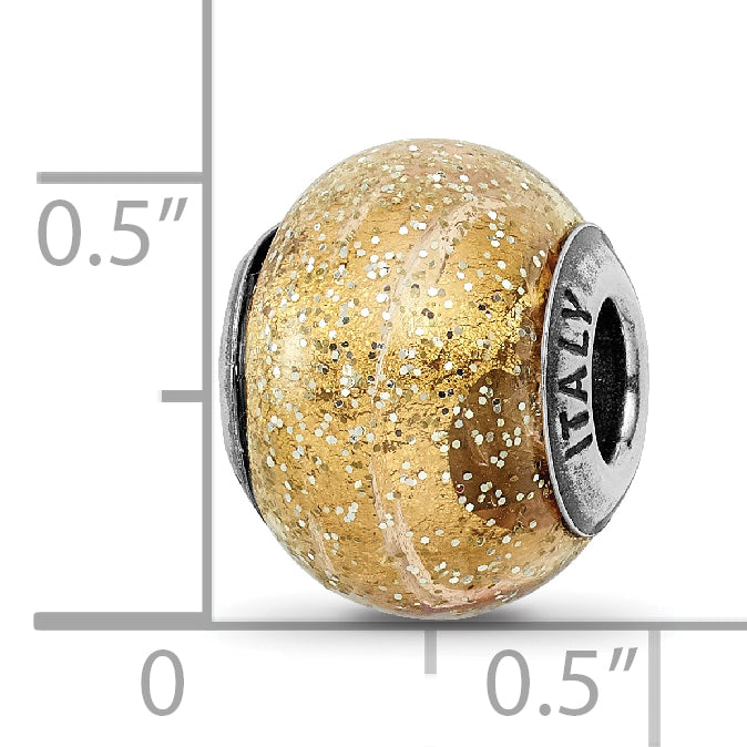 Sophia Jewelers Sterling Silver Polished Glass Bead with Dark Yellow Glitter