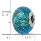 Sterling Silver 925 Glass Bead with Blue & Teal Glitter Sophisticated Polished Finish