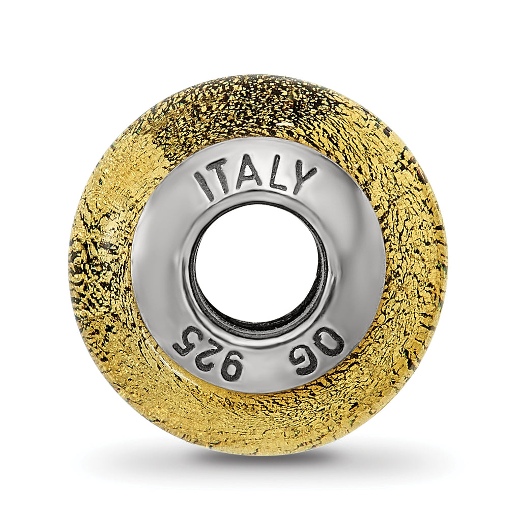Sterling Silver 925 Glass Bead with Italian Olive Glitter Polished Finish