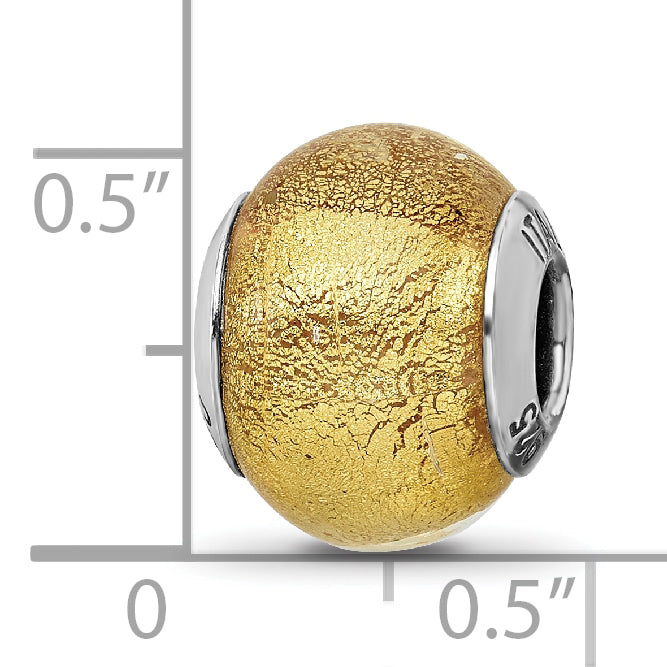 Sterling Silver 925 Glass Bead with Italian Olive Glitter Polished Finish