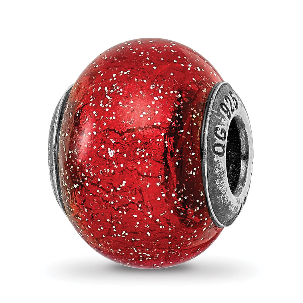 Sterling Silver Reflections Italian Red w/Silver Glitter Glass Bead Main image