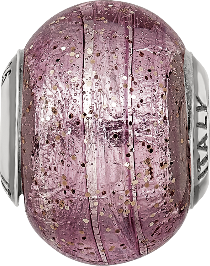 Sterling Silver 925 Pink Glitter Glass Bead with Polished Finish Elegant Charm
