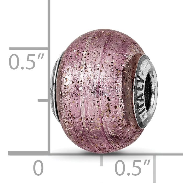 Sterling Silver 925 Pink Glitter Glass Bead with Polished Finish Elegant Charm