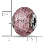 Sterling Silver 925 Pink Glitter Glass Bead with Polished Finish Elegant Charm