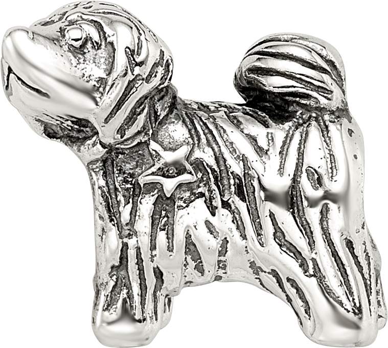 Sterling Silver 925 Antiqued Puppy Bead with Solid Casted Design
