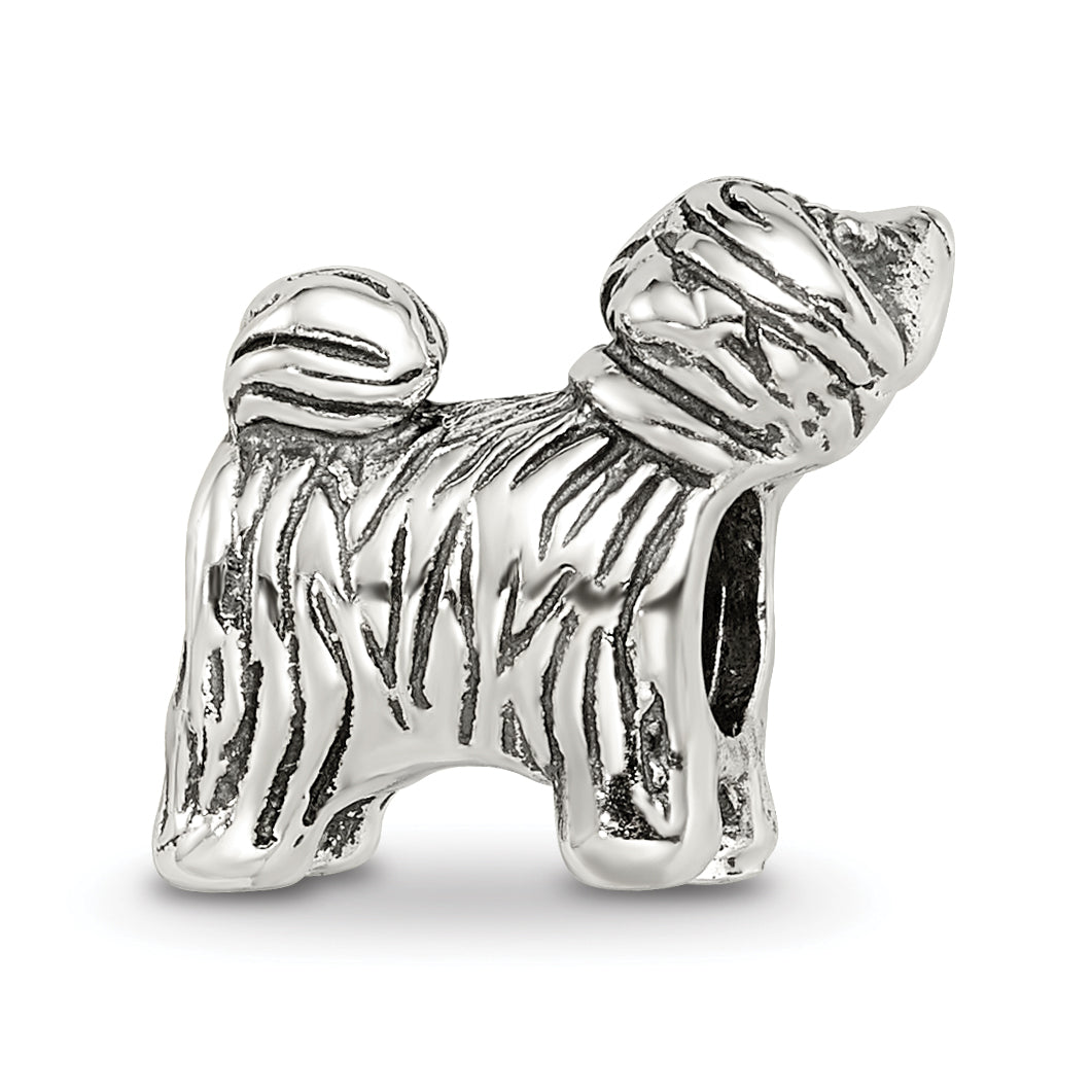 Sterling Silver 925 Antiqued Puppy Bead with Solid Casted Design