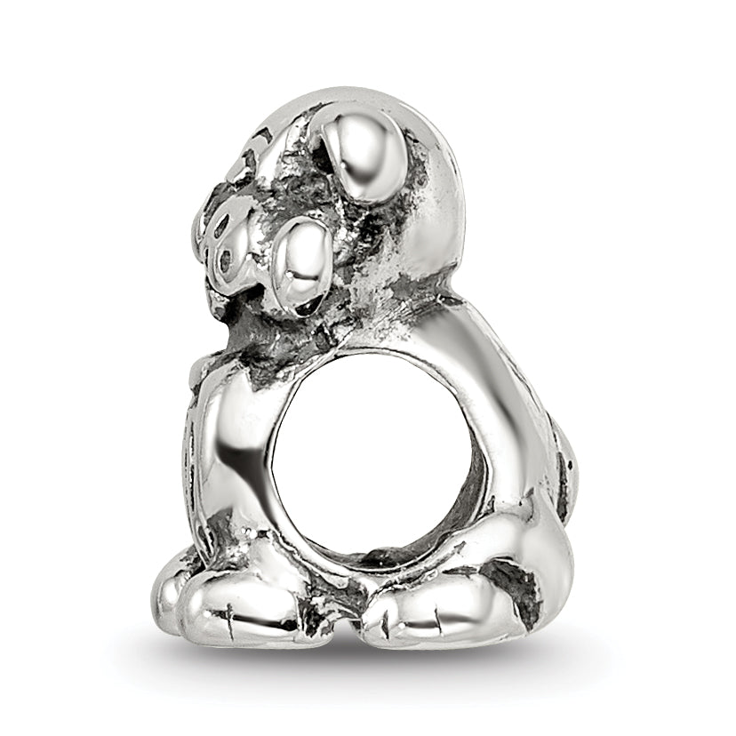 Sterling Silver 925 Antiqued Dog with Bone Themed Bead Solid Casted Secondary image