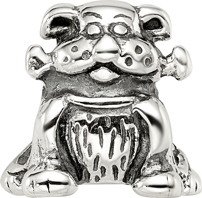 Sterling Silver 925 Antiqued Dog with Bone Themed Bead Solid Casted