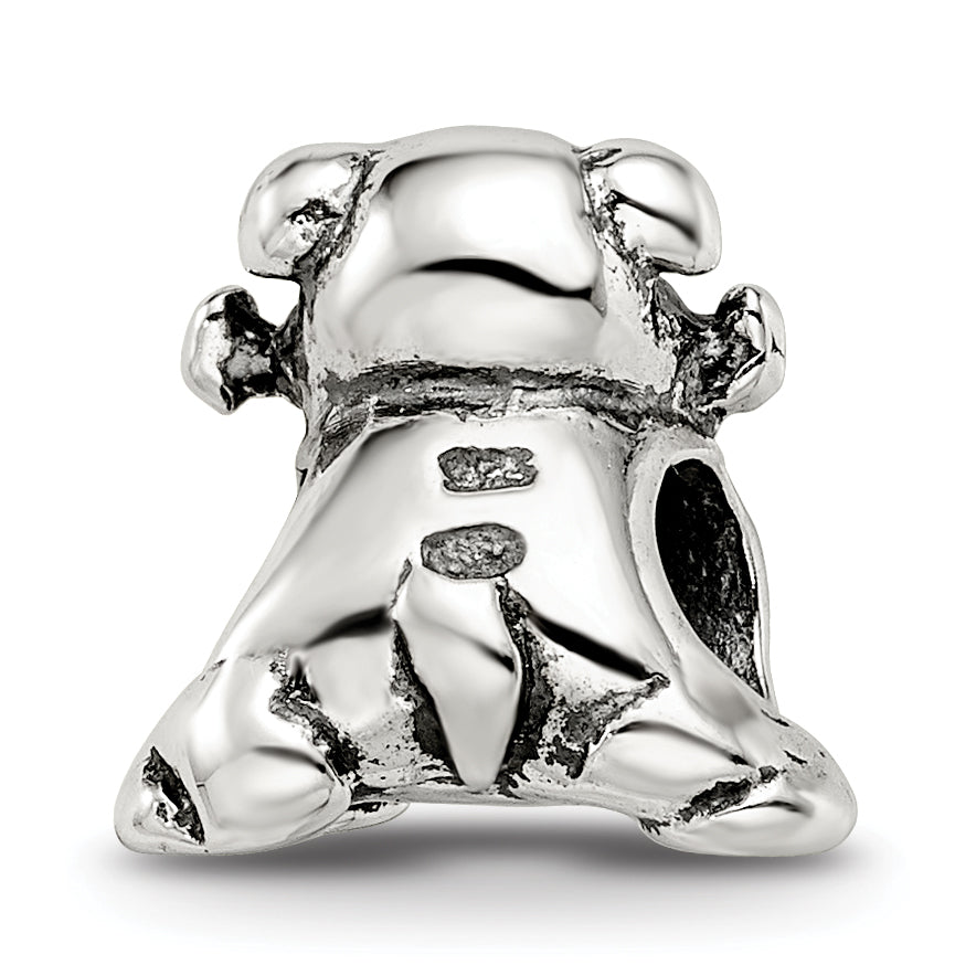 Sterling Silver 925 Antiqued Dog with Bone Themed Bead Solid Casted