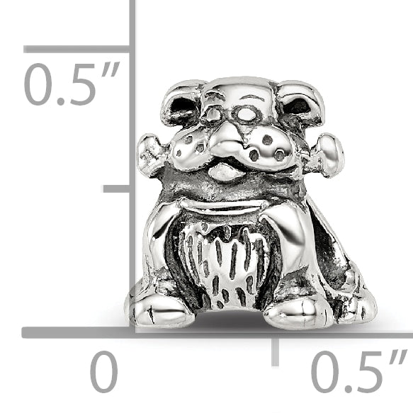 Sterling Silver 925 Antiqued Dog with Bone Themed Bead Solid Casted