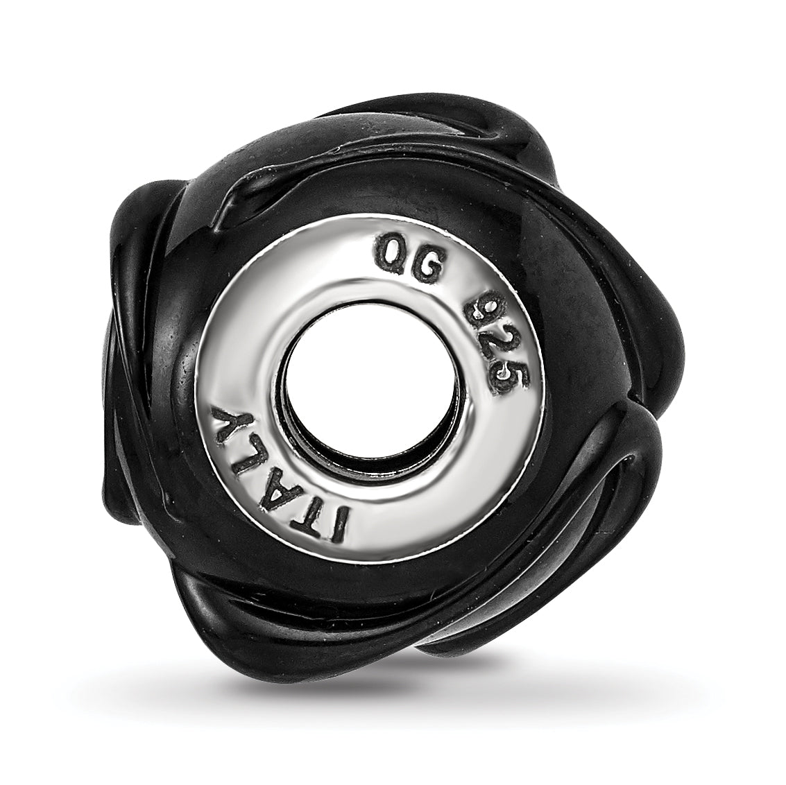 Sterling Silver 925 Glass Bead with Textured Lines Polished Finish Elegant Design