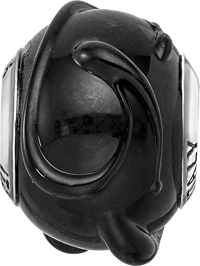 Sterling Silver 925 Glass Bead with Textured Lines Polished Finish Elegant Design