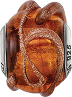 Sterling Silver 925 Italian Glass Bead with Textured Brown Design
