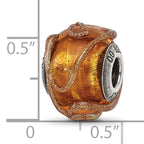 Sterling Silver 925 Italian Glass Bead with Textured Brown Design