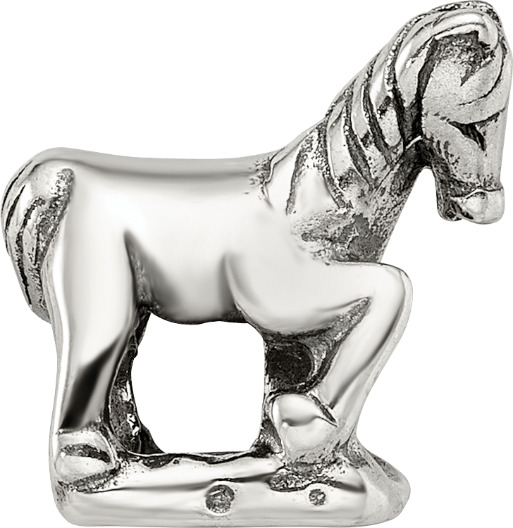 Sterling Silver 925 Horse Bead with Antiqued Finish Solid Cast Design