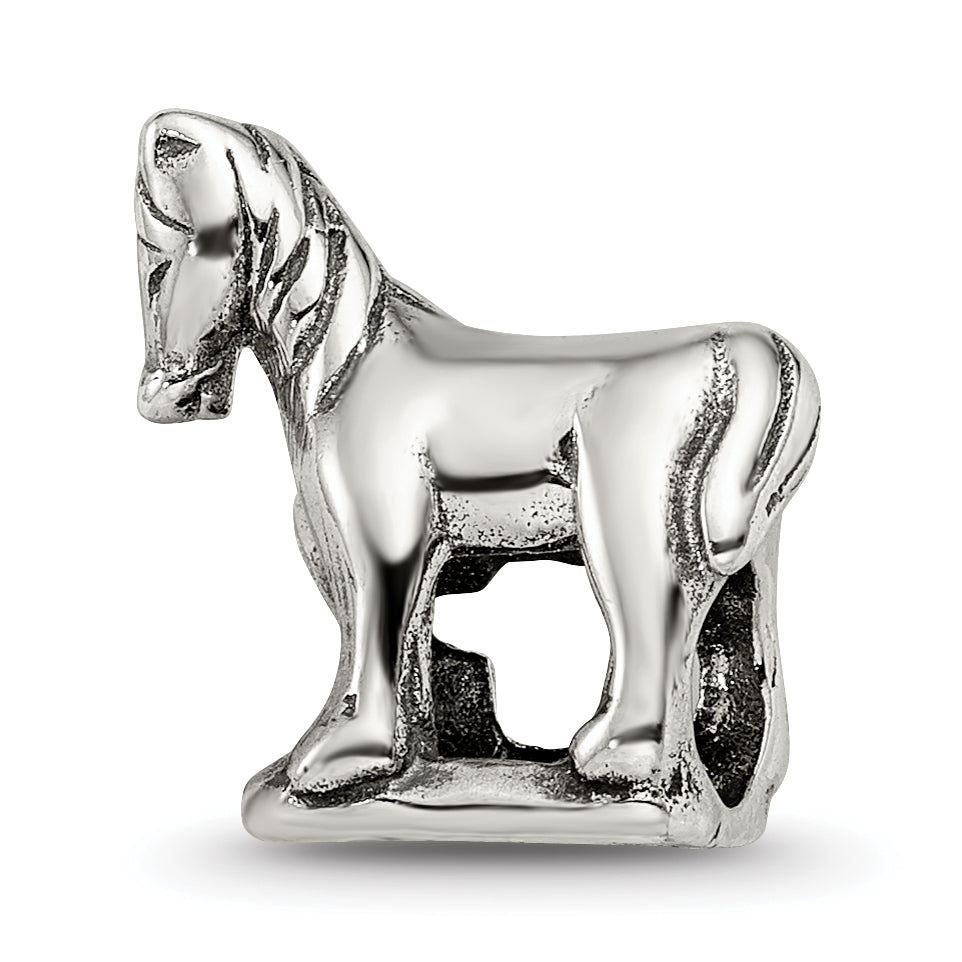Sterling Silver 925 Horse Bead with Antiqued Finish Solid Cast Design