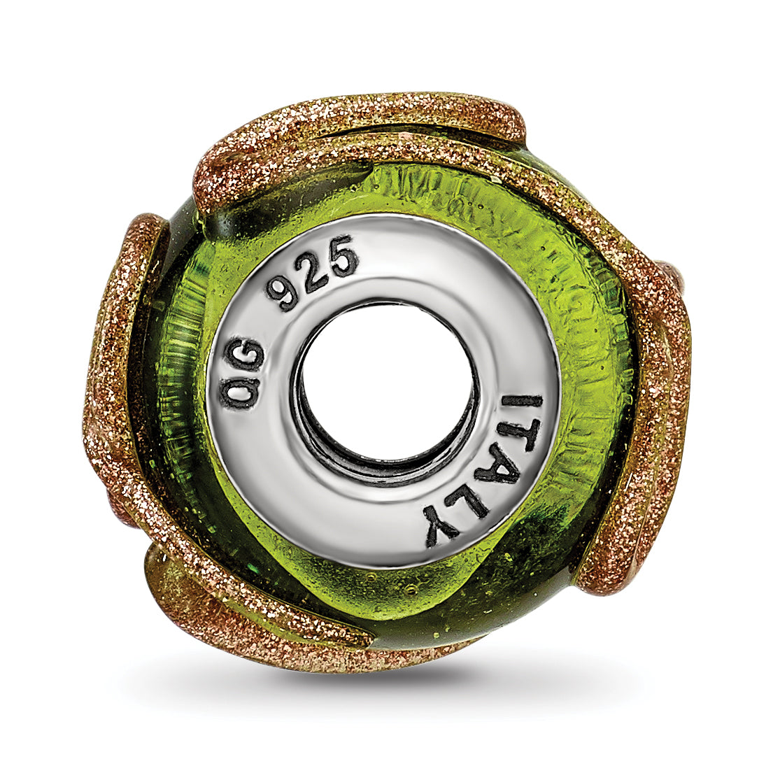 Sterling Silver 925 Glass Bead with Textured Light Green Design Polished Finish Secondary image