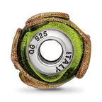 Sterling Silver 925 Glass Bead with Textured Light Green Design Polished Finish