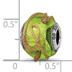 Sterling Silver 925 Glass Bead with Textured Light Green Design Polished Finish