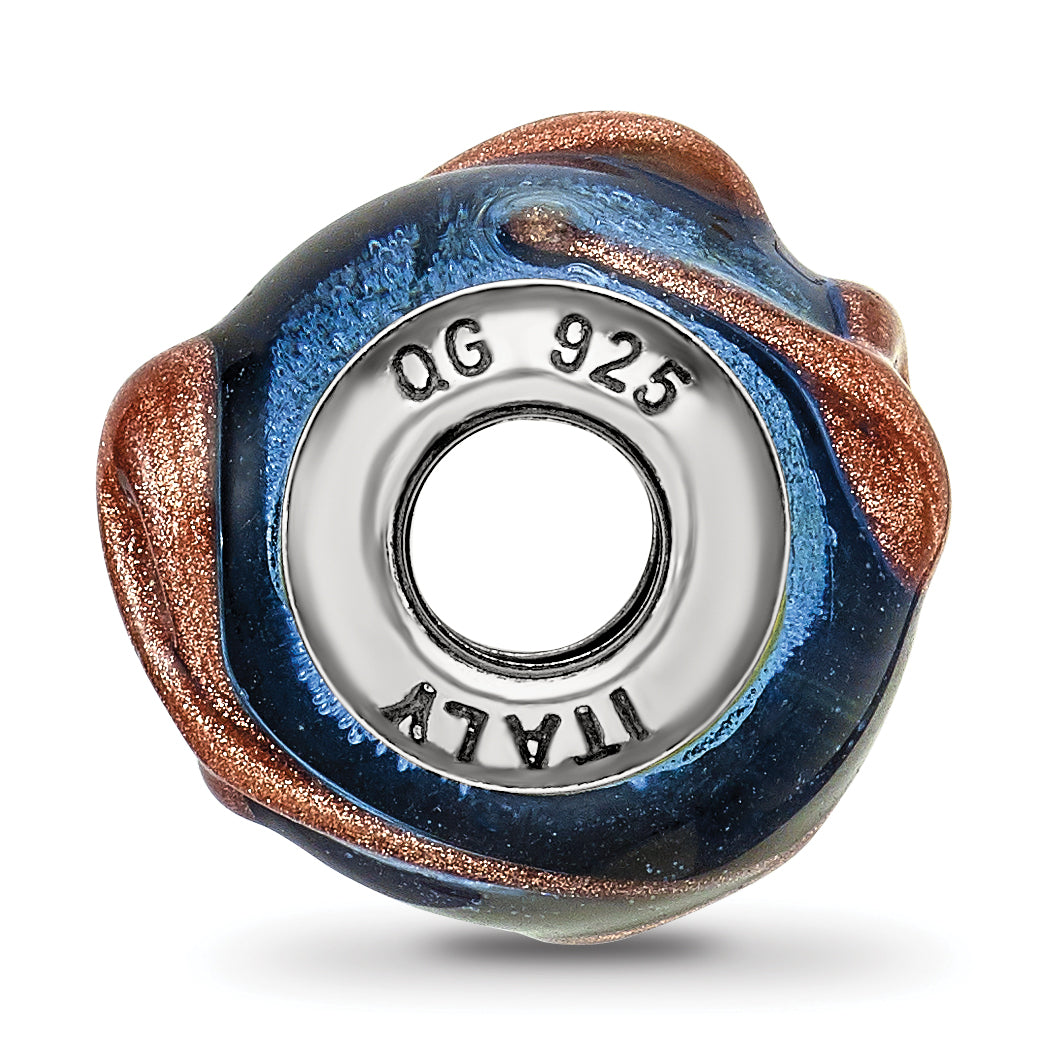 Sterling Silver 925 Polished Bead with Blue/Green Textured Glass Secondary image