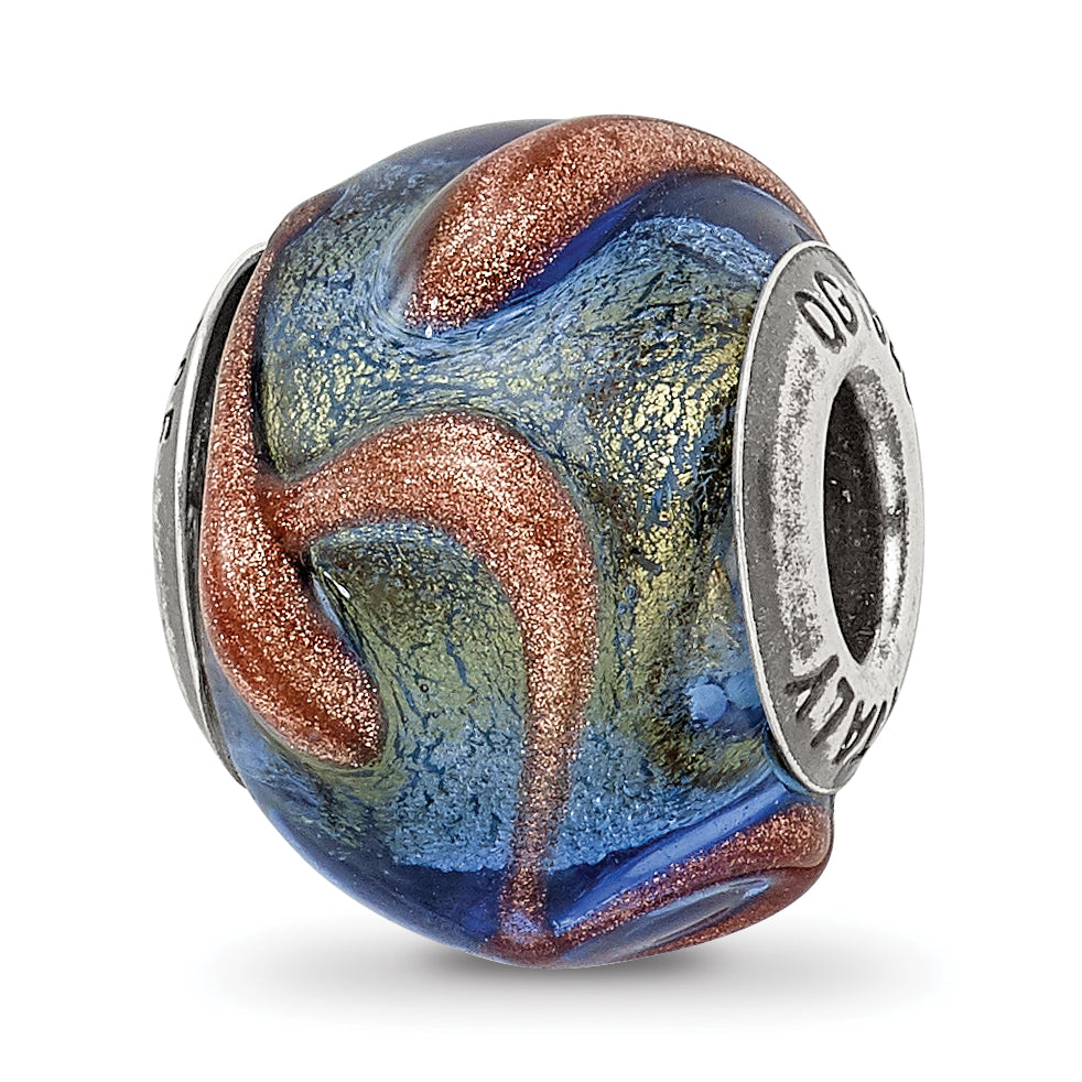 Sterling Silver Reflections Italian Blue/Green Textured Glass Bead Main image