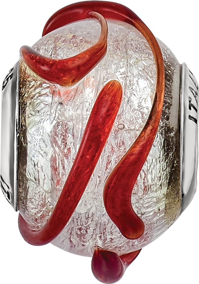 Sterling Silver 925 Glass Bead with Brown Textured Line Polished Finish