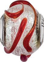 Sterling Silver 925 Glass Bead with Brown Textured Line Polished Finish