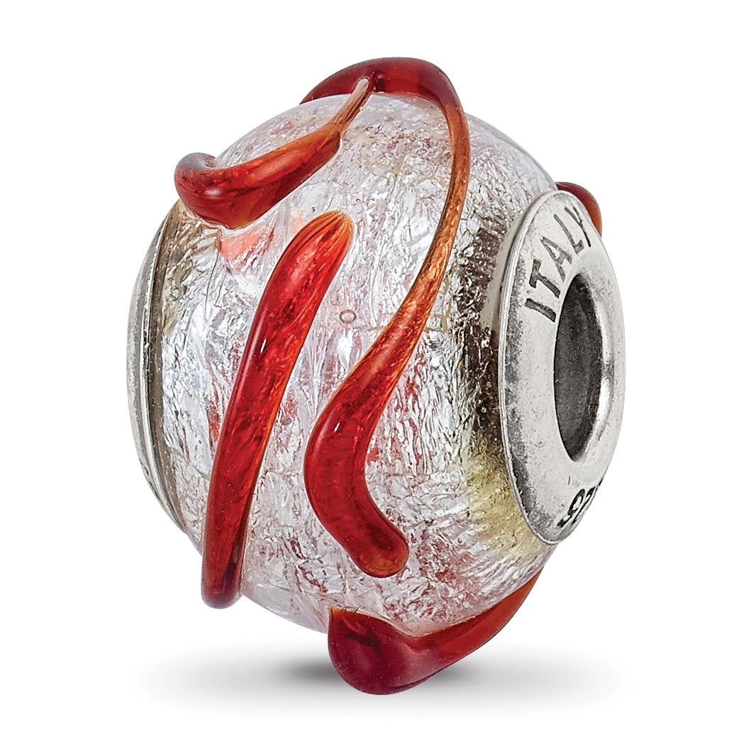 Sterling Silver Reflections Italian Silver w/Brown Textured Line Glass Bead Main image