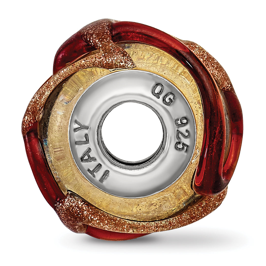 Sterling Silver 925 Glass Bead with Yellow Brown Lines Polished Finish Secondary image